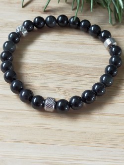 Bracelet Obsidienne & acier