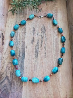 Sautoir Apatite bleue & Jaspe